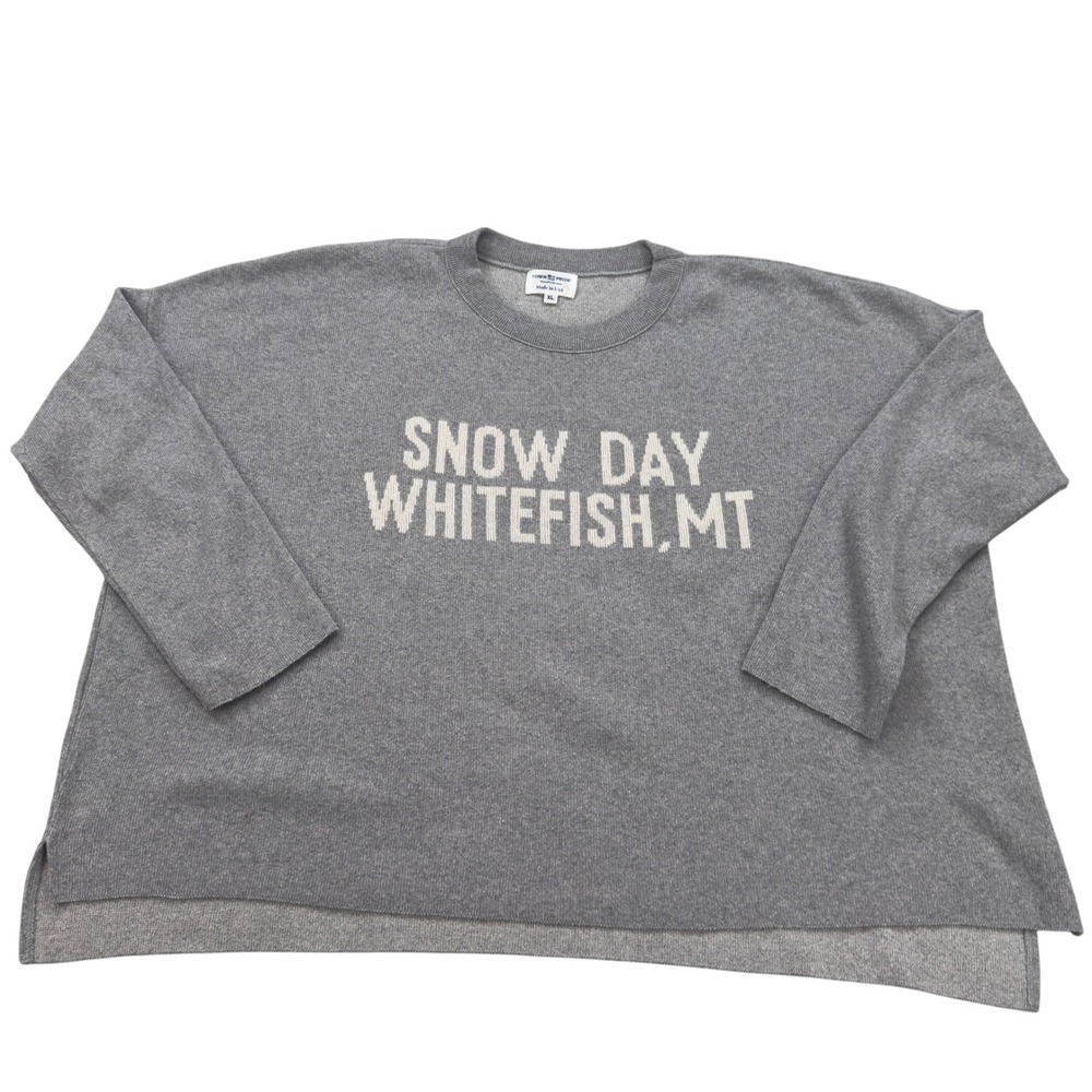 Town Pride Sweatshirt Women XL Pullover Gray Snow Day Whitefish MT Snowflake